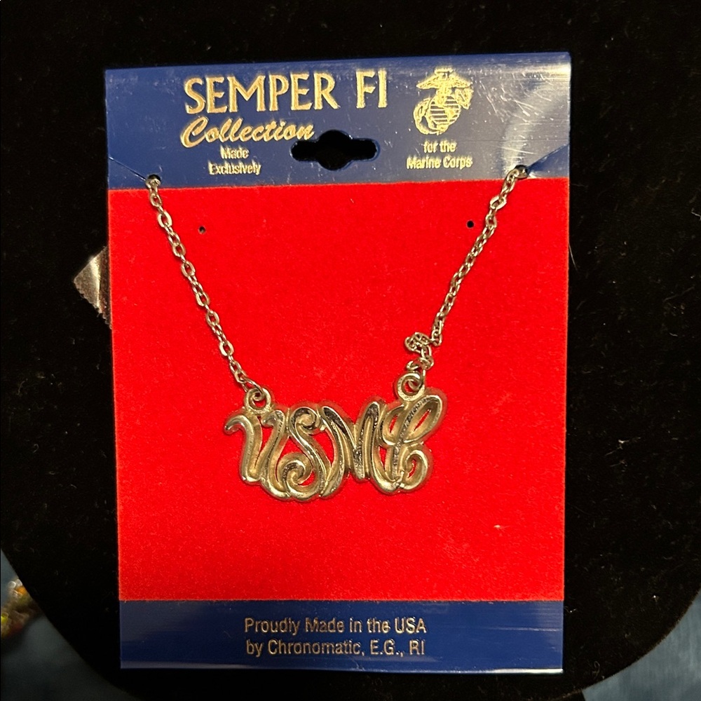 Silver Tone USMC Necklace
